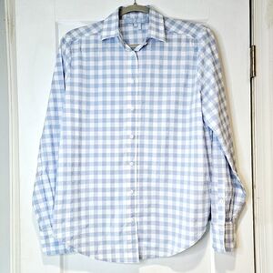 Hill House Blue Gingham Button Down Shirt Embroidered Cotton Top Small